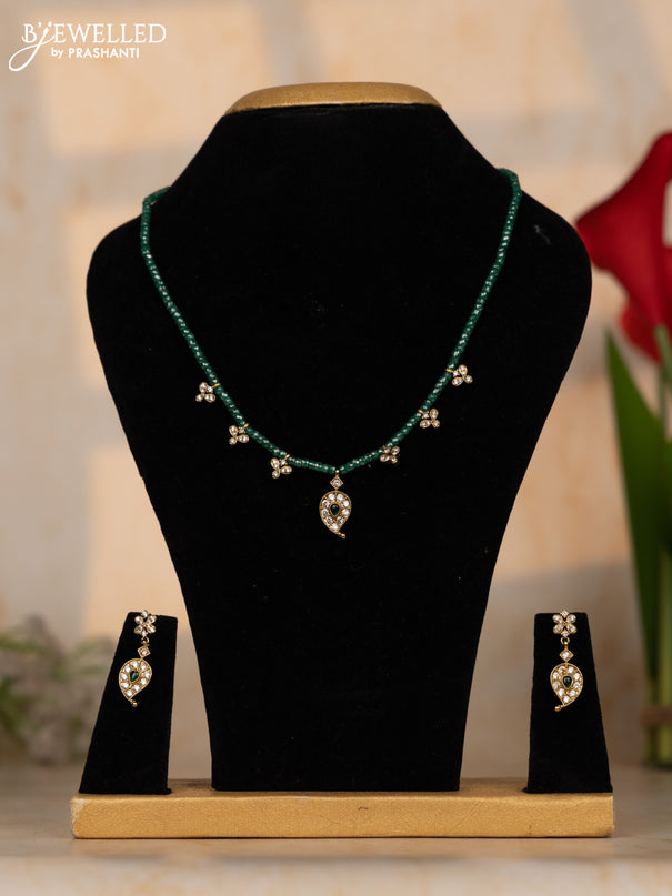 Crystal beaded green necklace manga pendant with emerald and cz stones in victorian finish