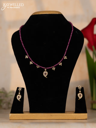 Crystal beaded ruby necklace manga pendant with ruby and cz stones in victorian finish