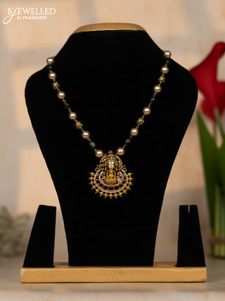 Beaded green necklace with lakshmi pendant and kemp & cz stones