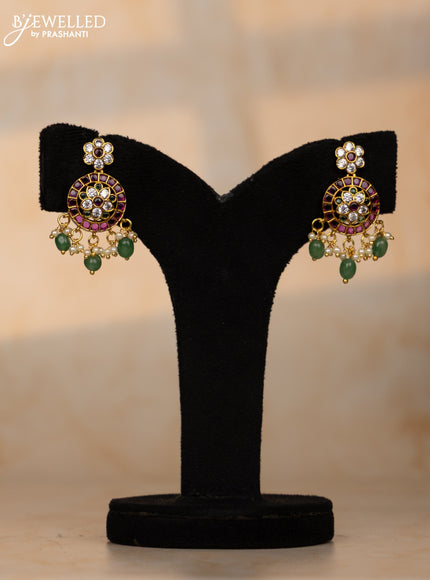 Crystal beaded mint green necklace floral design with kemp & cz stones and beads hangings in victorian finish