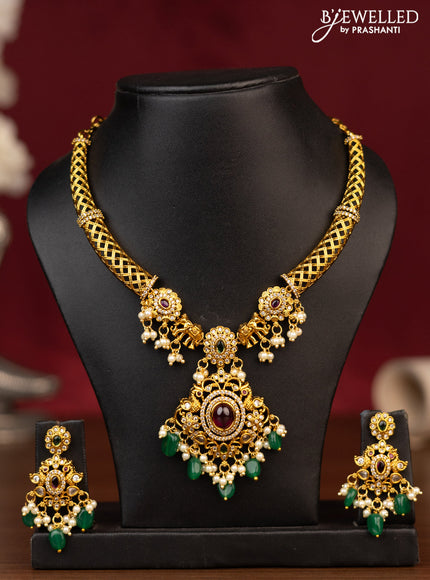 Antique guttapusalu necklace with kemp & cz stones and pearl & beads hanging