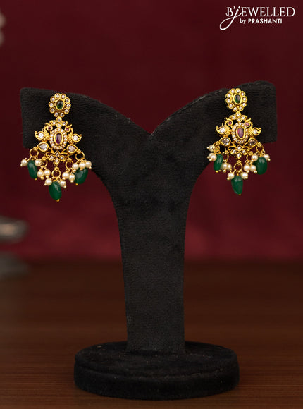 Antique guttapusalu necklace with kemp & cz stones and pearl & beads hanging