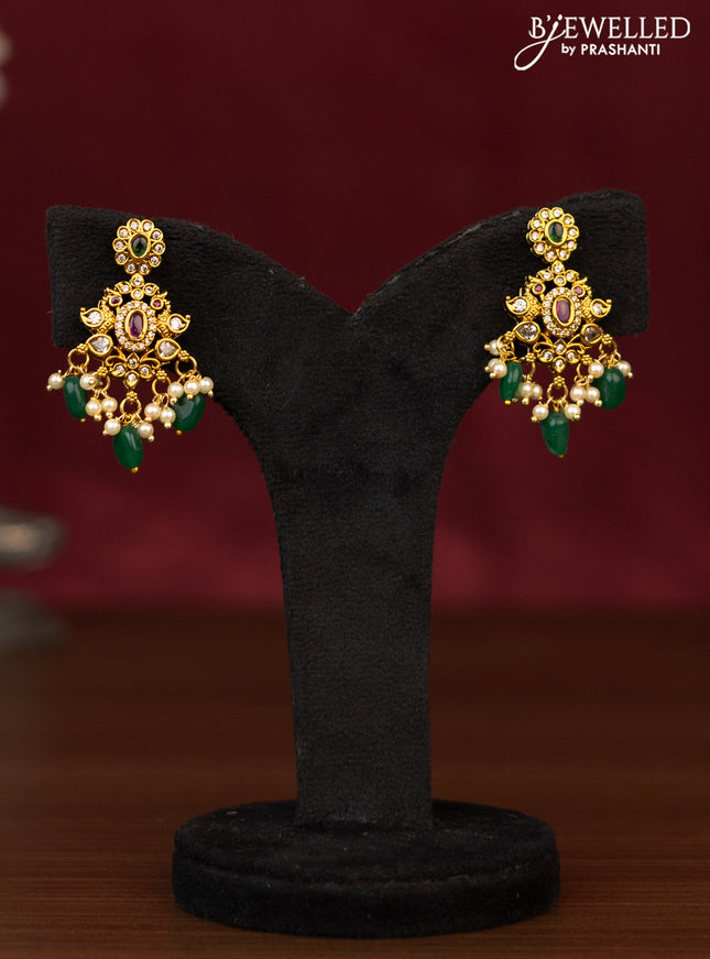 Antique guttapusalu necklace with kemp & cz stones and pearl & beads hanging