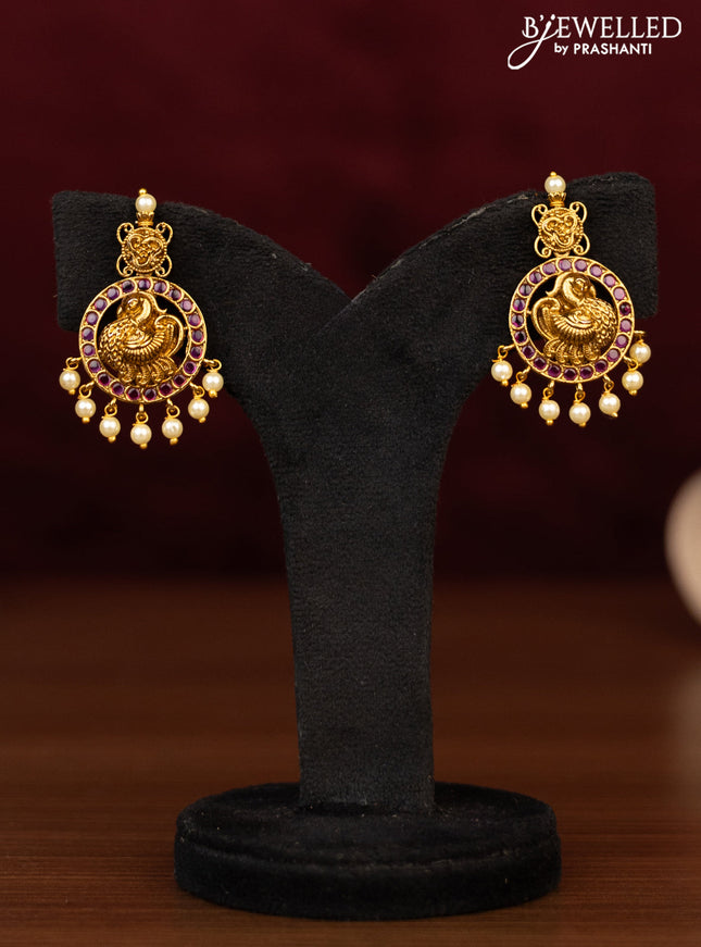 Antique guttapusalu necklace peacock & manga design with kemp & cz stones and pearl hangings