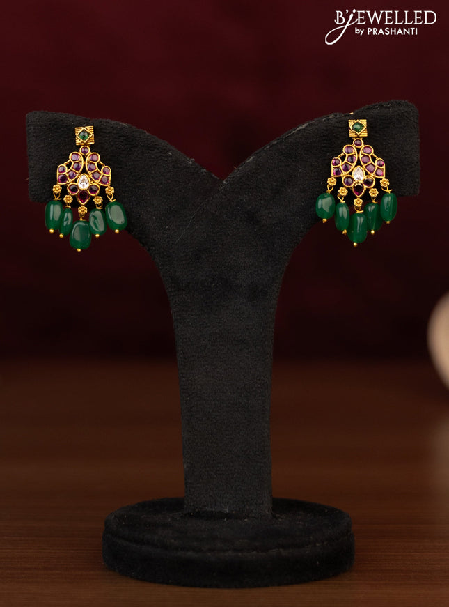 Antique guttapusalu necklace chandbali design with kemp & cz stones and pearl & beads hanging