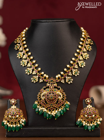 Antique guttapusalu necklace with kemp & cz stones and pearl & beads hanging