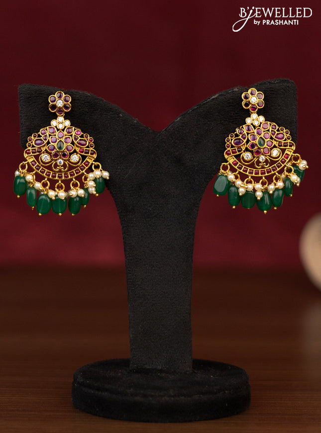 Antique guttapusalu necklace with kemp & cz stones and pearl & beads hanging