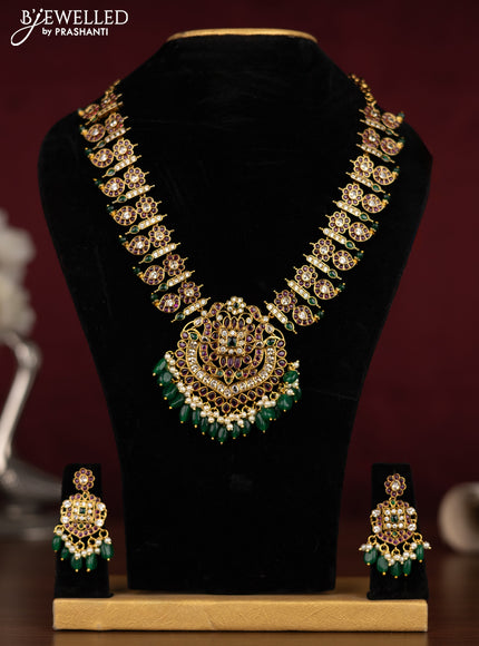 Antique guttapusalu necklace manga pattern with kemp & cz stones and pearl & beads hanging
