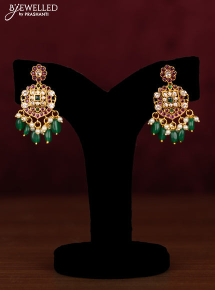 Antique guttapusalu necklace manga pattern with kemp & cz stones and pearl & beads hanging