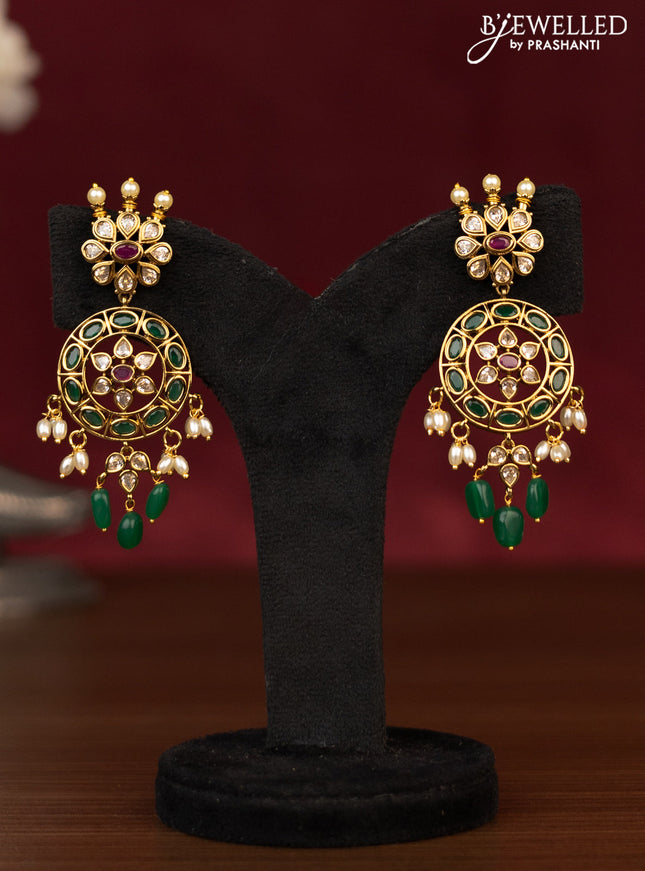 Antique guttapusalu necklace with kemp & cz stones and pearl & beads hanging