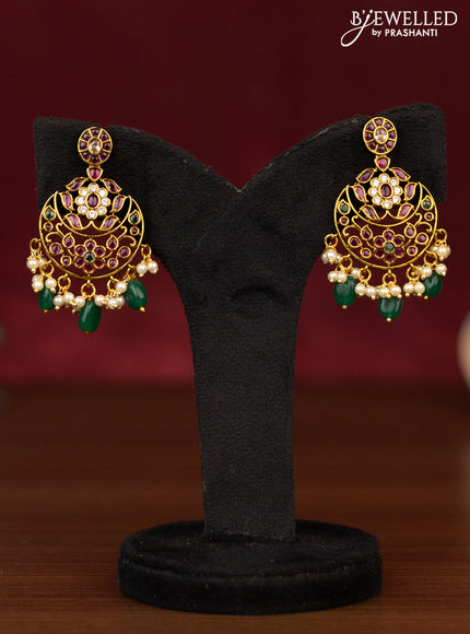 Antique guttapusalu necklace floral design with kemp & cz stones and pearl & beads hanging