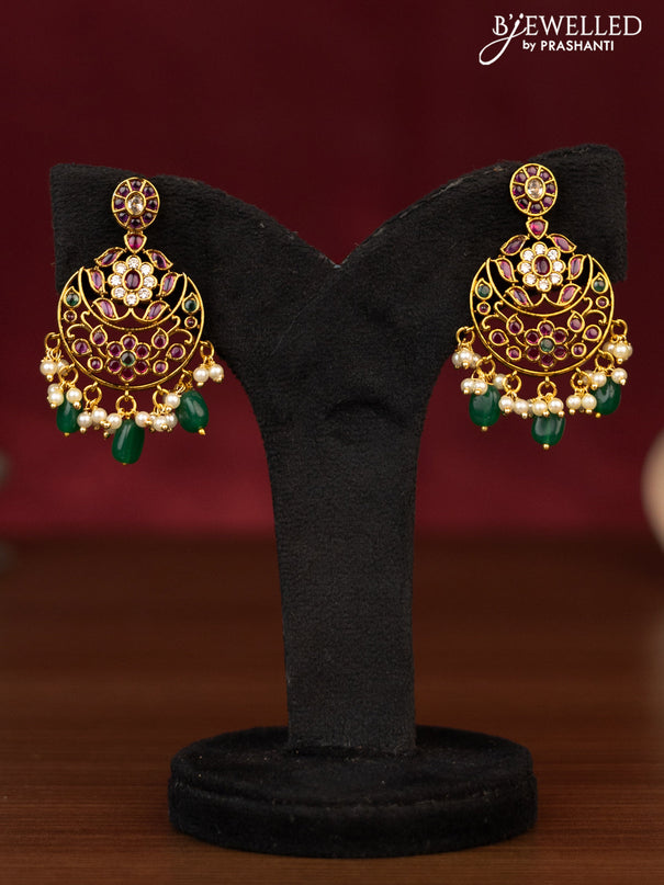 Antique guttapusalu necklace floral design with kemp & cz stones and pearl & beads hanging