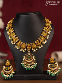 Antique guttapusalu necklace lakshmi design with kemp & kundan stones and pearl & beads hanging