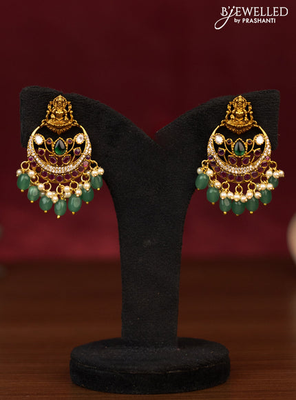 Antique guttapusalu necklace lakshmi design with kemp & kundan stones and pearl & beads hanging