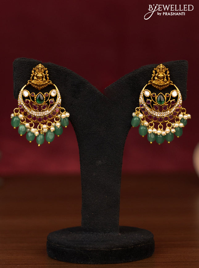 Antique guttapusalu necklace lakshmi design with kemp & kundan stones and pearl & beads hanging