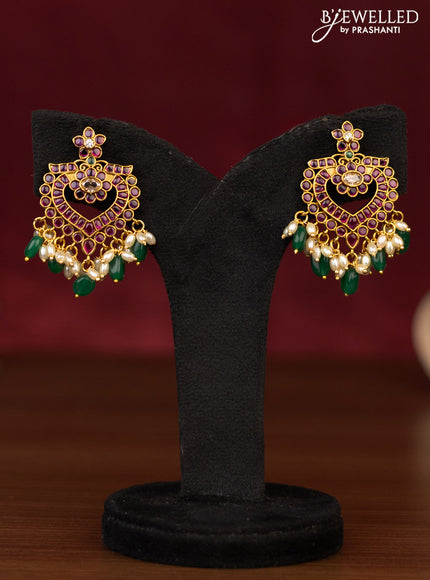 Antique guttapusalu necklace chandbali design with kemp & cz stones and pearl & beads hanging