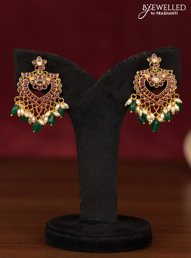 Antique guttapusalu necklace chandbali design with kemp & cz stones and pearl & beads hanging