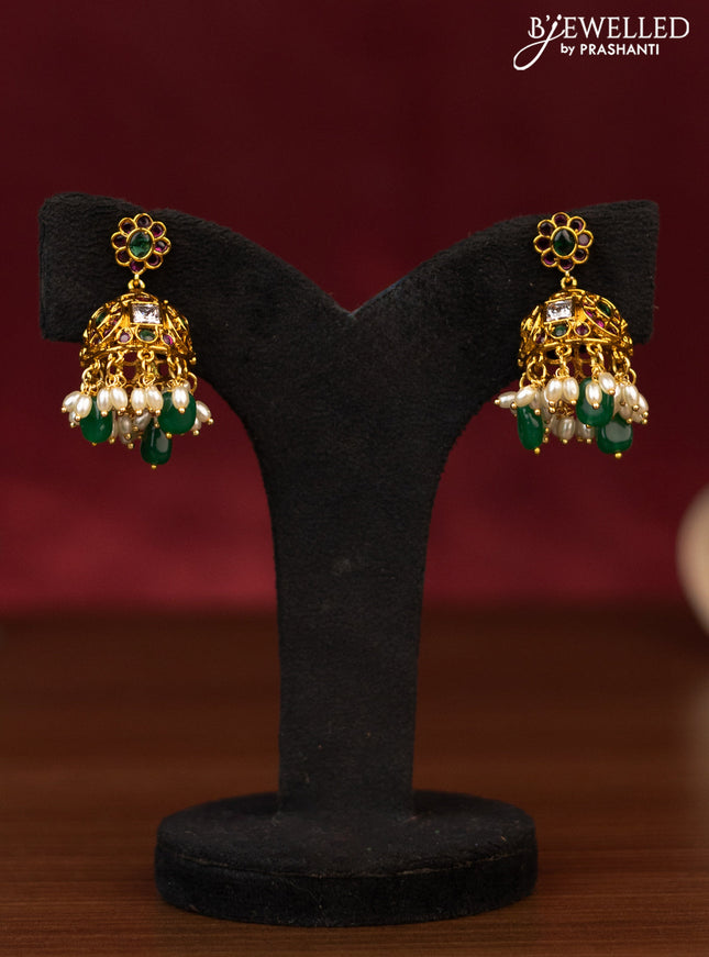 Antique guttapusalu necklace manga pattern with kemp & cz stones and pearl & beads hanging