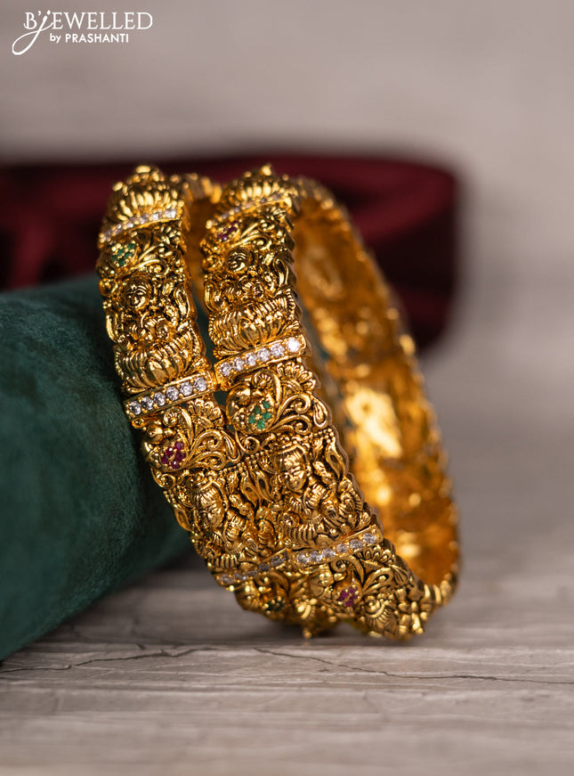 Antique bangle lakshmi design with cz and kemp stones