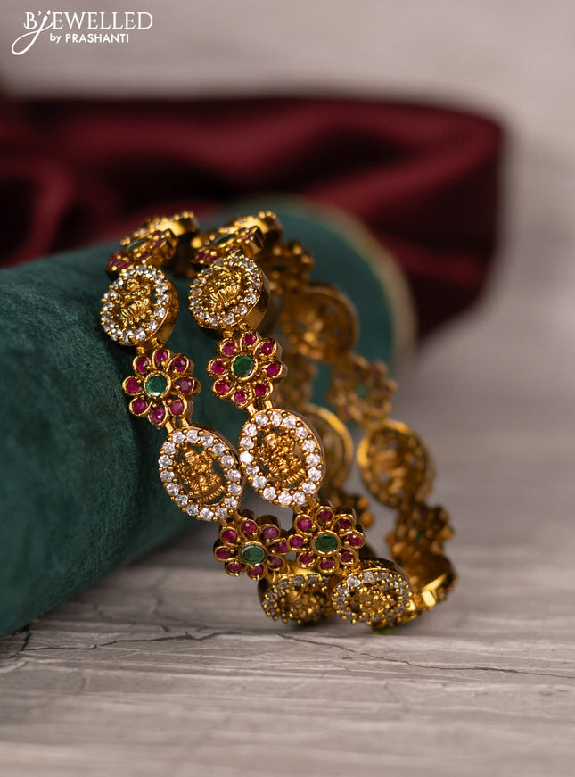 Antique bangle lakshmi and floral design with cz and kemp stones