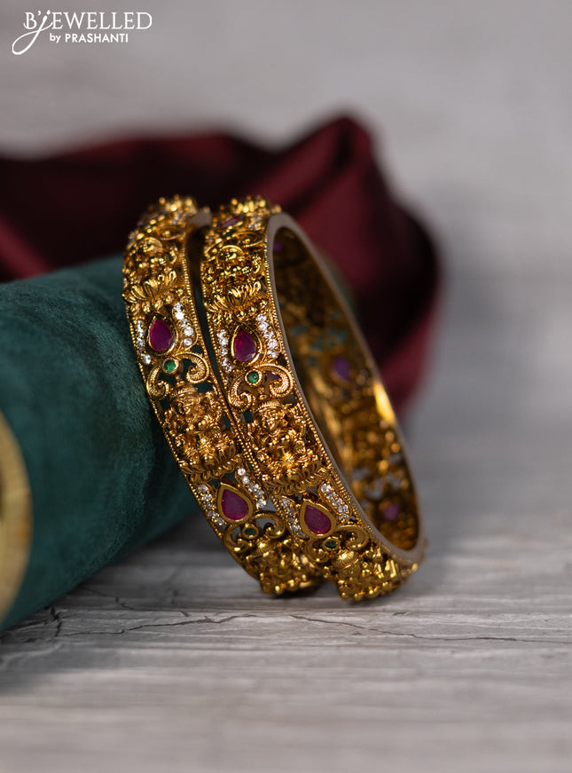 Antique bangle lakshmi design with cz and kemp stones