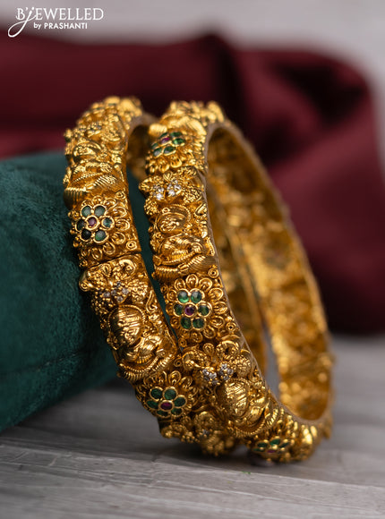 Antique bangle floral design open type with cz and kemp stones