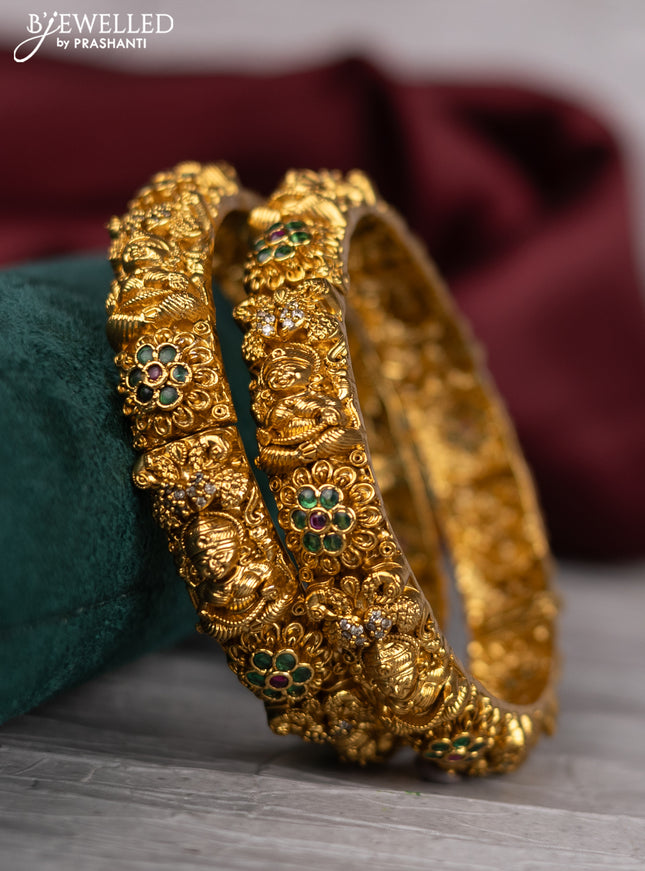 Antique bangle floral design open type with cz and kemp stones