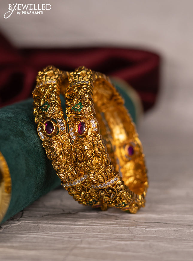 Antique bangle lakshmi design with cz and kemp stones