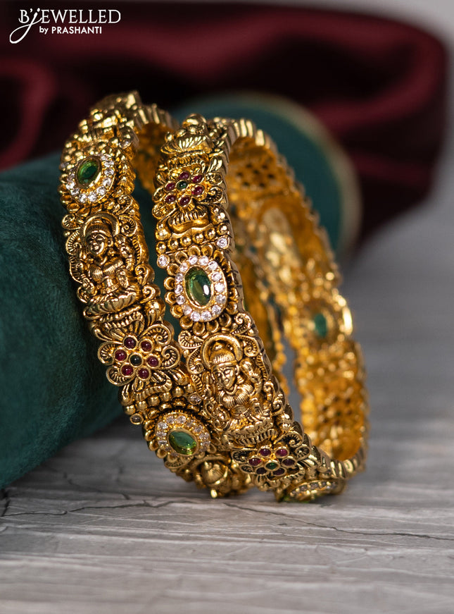 Antique bangle lakshmi and floral design with cz stones