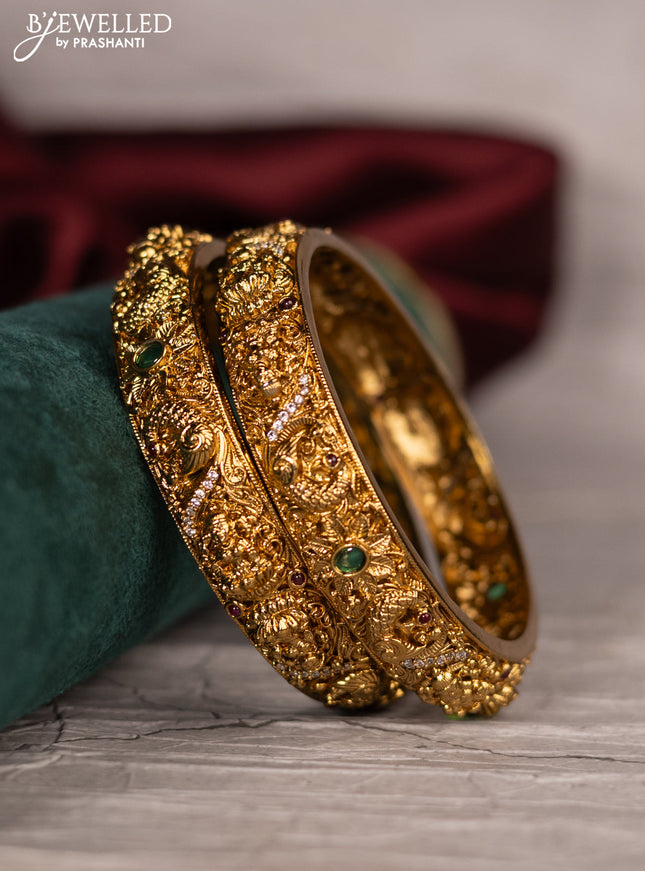 Antique bangle lakshmi and floral design with cz stones
