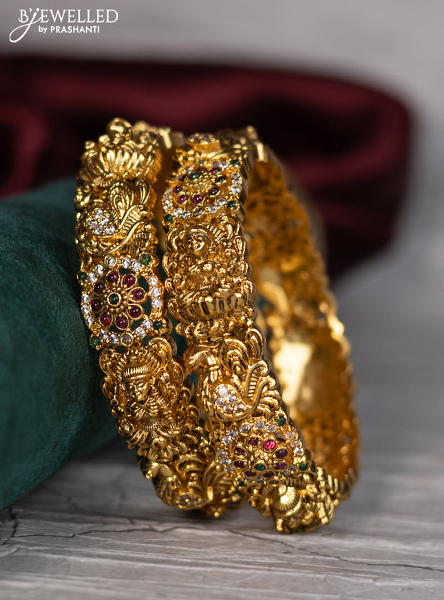Antique bangle lakshmi and floral design with kemp and cz stones