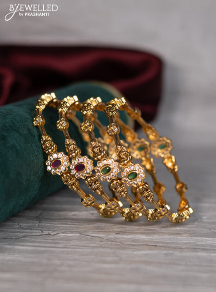 Antique bangle lakshmi and floral design with cz and kemp stones