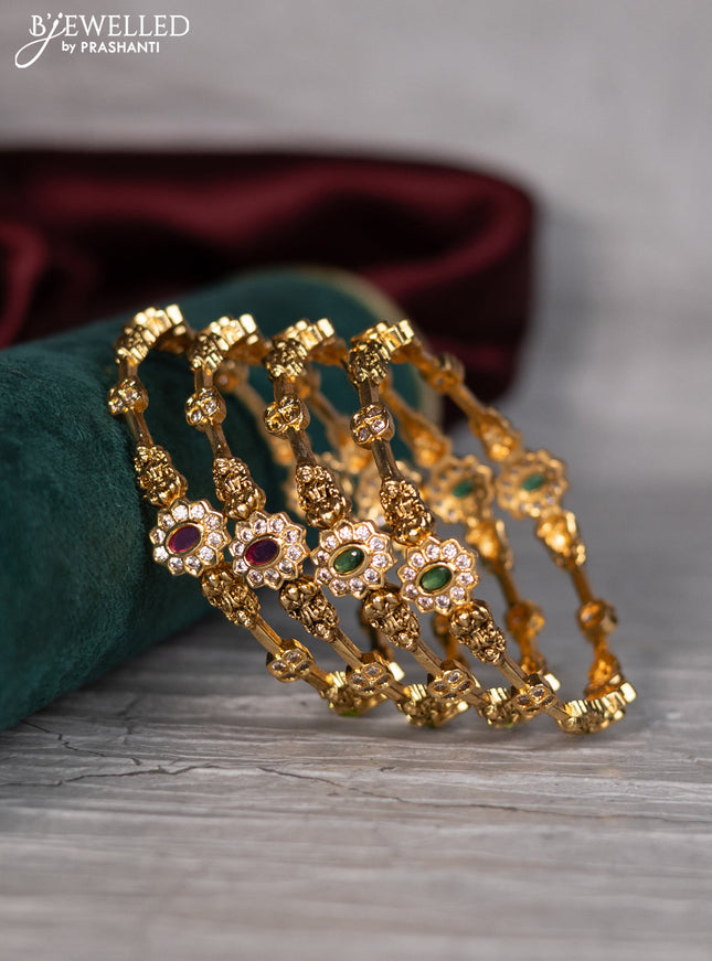 Antique bangle lakshmi and floral design with cz and kemp stones