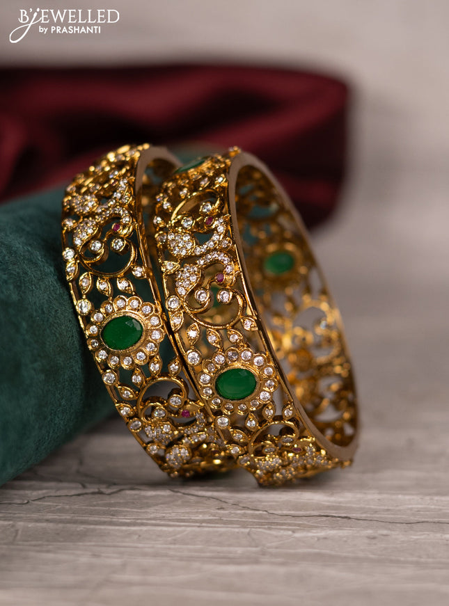 Antique bangle peacock design with cz and green stones