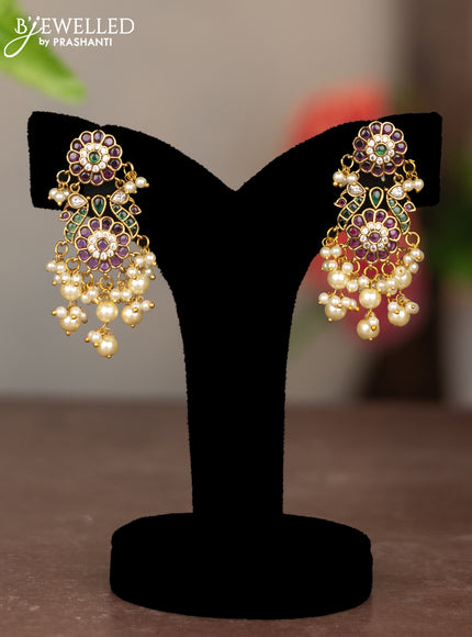 Beaded multilayer maroon haaram with kemp stones and pearl hangings
