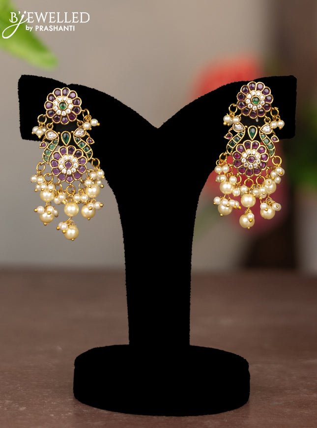 Beaded multilayer maroon haaram with kemp stones and pearl hangings