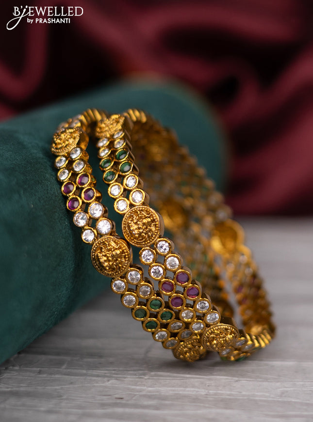 Antique bangle kasu lakshmi design with kemp stones