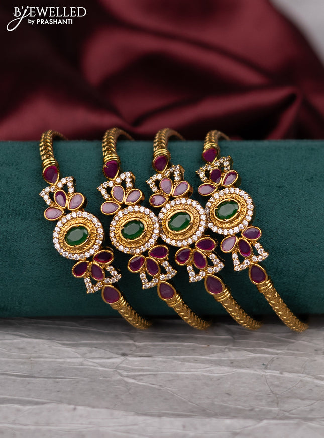 Antique kanti bangle floral design with cz and kemp stones