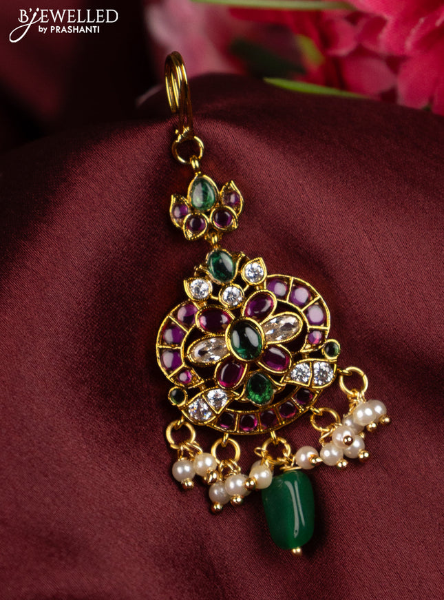 Antique maang tikka with kemp and pearl hangings