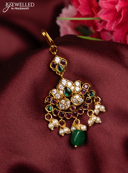 Antique maang tikka with kemp & cz stones and pearls