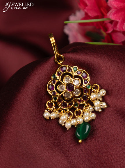 Antique maang tikka flower design with kemp & cz stones and pearls