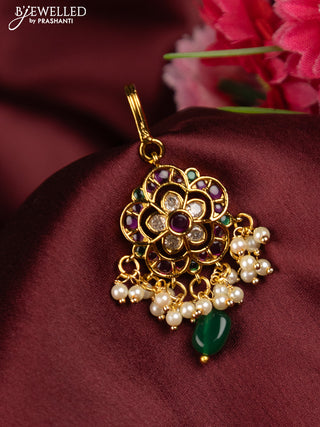 Antique maang tikka flower design with kemp & cz stones and pearls