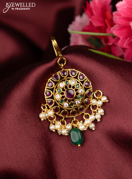 Antique maang tikka with kemp & cz stones and pearls