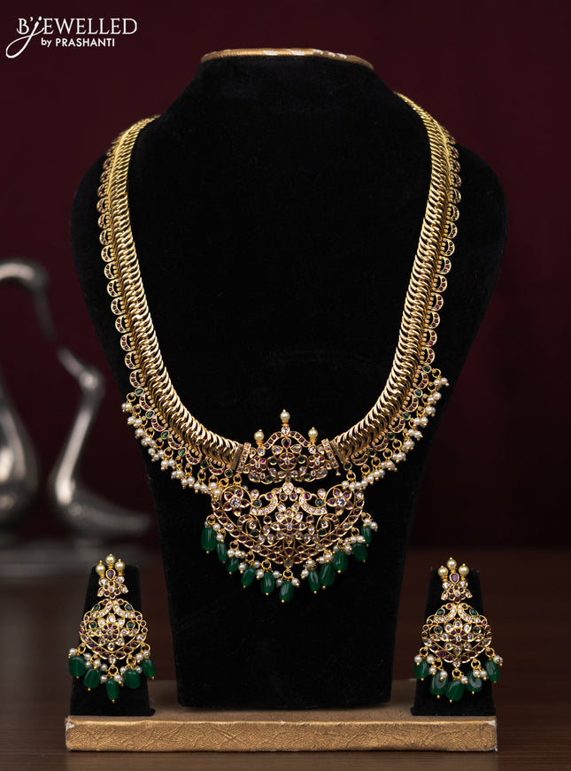 Antique haram with kemp pendant,pearls and beads hanging