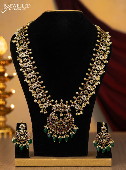 Antique guttapusalu necklace with kemp pendant,pearls and beads hanging