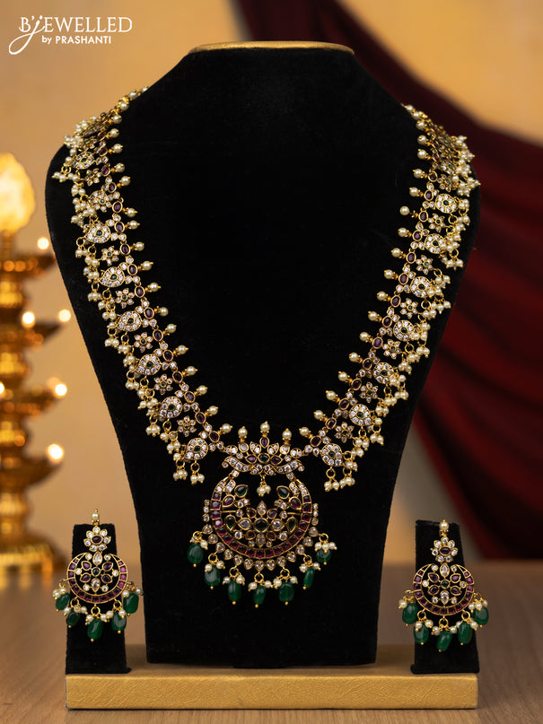 Antique guttapusalu necklace with kemp pendant,pearls and beads hanging