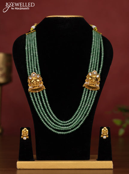 Beaded multilayer mint green necklace lakshmi design with cz stones