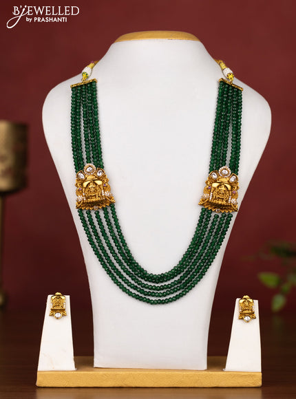 Beaded multilayer green necklace lakshmi design with cz stones