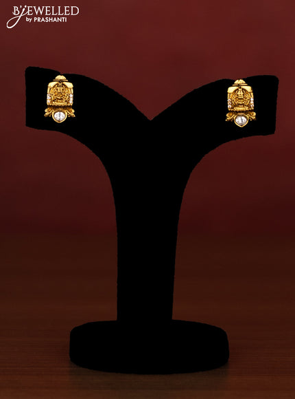 Beaded multilayer green necklace lakshmi design with cz stones