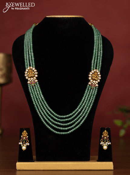 Beaded multilayer mint green necklace lakshmi design with cz stones